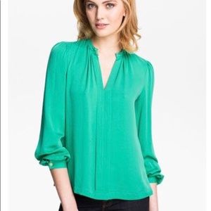 DVF Silk Billow Blouse “Bright Emerald” Aqua